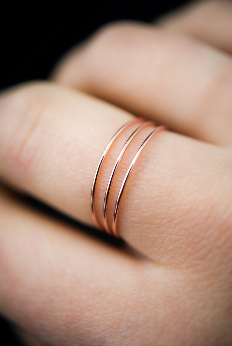 Rose Gold Ultra Thin Stacking ring, super skinny, extra thin, thinnest, slender, 14k rose gold fill, stackable, delicate, threadbare, .7mm image 3