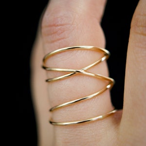 Extra Large Gold Wrap Ring, 14k gold fill wraparound ring, wrapped criss cross ring, woven ring, infinity, intertwined, overlapping, texture image 5