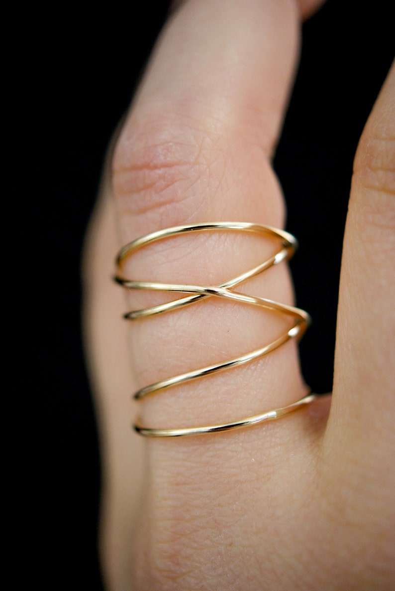 Extra Large Gold Wrap Ring, 14k gold fill wraparound ring, wrapped criss cross ring, woven ring, infinity, intertwined, overlapping, texture image 5