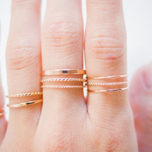 Dainty Rose Gold Stacking Ring Sets, Ultra Thin, Twist Rings, Stacked Sets, Styled, Minimalist Stacking rings, Gold-Filled, Unisex, Textured image 7