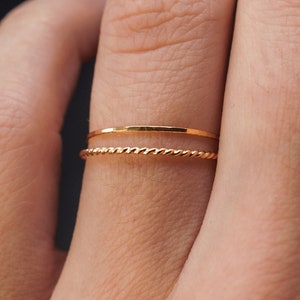 Thin Twist Stacking Set of 2 Rings in 14K Gold fill, gold stack, stackable ring, delicate gold ring, gold ring set, minimal ring, set of 2 image 3