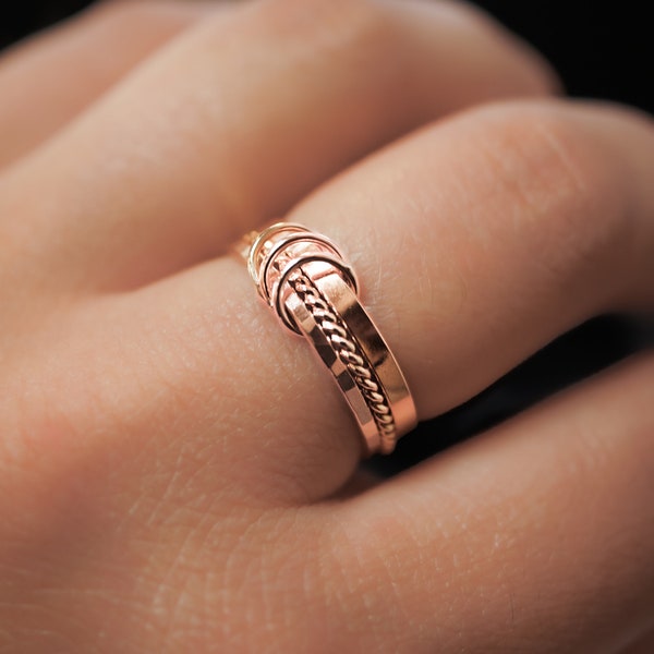 Triple Link Ring, Set of 3 Rings with 3 Links, 14K Rose Gold Fill, fidget, spinning, infinity, hammered, smooth, modern belt vintage promise