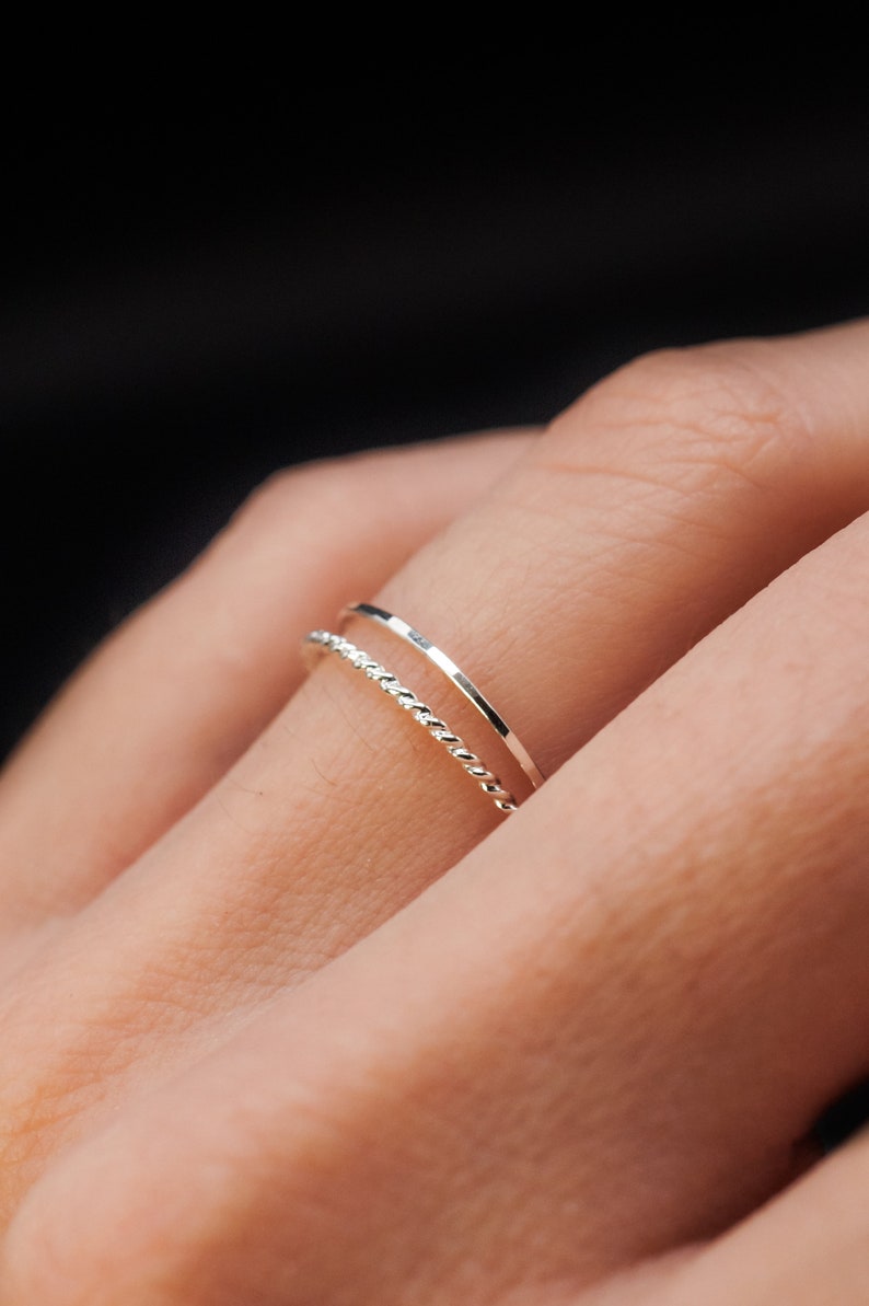 Thin Twist Stacking Set of 2 Rings in Sterling Silver, silver stack, stackable ring, sterling silver ring set, delicate ring, set of 2 image 6