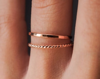 Thick Twist Stacking Set of 2 Rings in 14K Rose Gold fill, stackable ring, delicate rose gold ring, ring set, minimal ring, set of 2