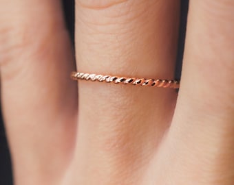 Twist Ring in Rose Gold Fill, Rope ring, rose gold stack, rose gold twist ring, twist stack ring, bark ring, texture womens band