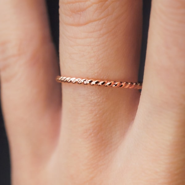 Twist Ring in Rose Gold Fill, Rope ring, rose gold stack, rose gold twist ring, twist stack ring, bark ring, texture womens band