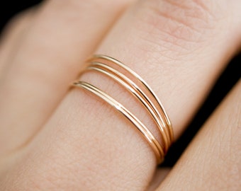 Set of 5 Ultra Thin Stacking Rings | 14k Gold Filled | hammered, smooth, stackable pack of minimalist super skinny bands, threadbare, dainty