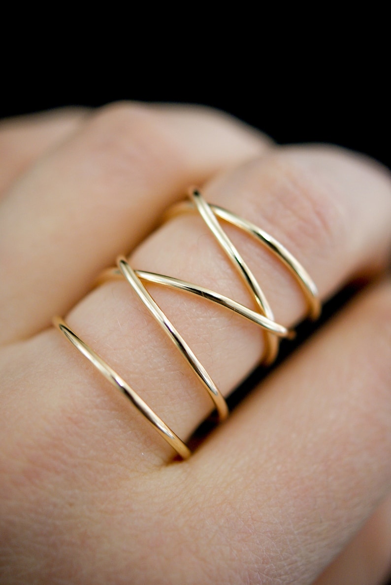 Extra Large Gold Wrap Ring, 14k gold fill wraparound ring, wrapped criss cross ring, woven ring, infinity, intertwined, overlapping, texture image 4
