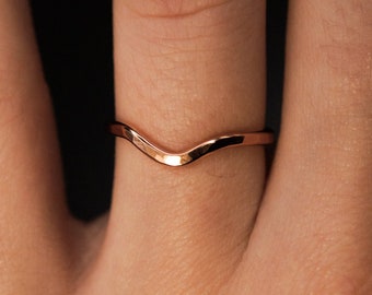 V-shape Teardrop Ring in 14k Rose Gold Fill, chevron, wedding stacker, thick hammered or smooth, curved arch ring, wishbone, ring wrap