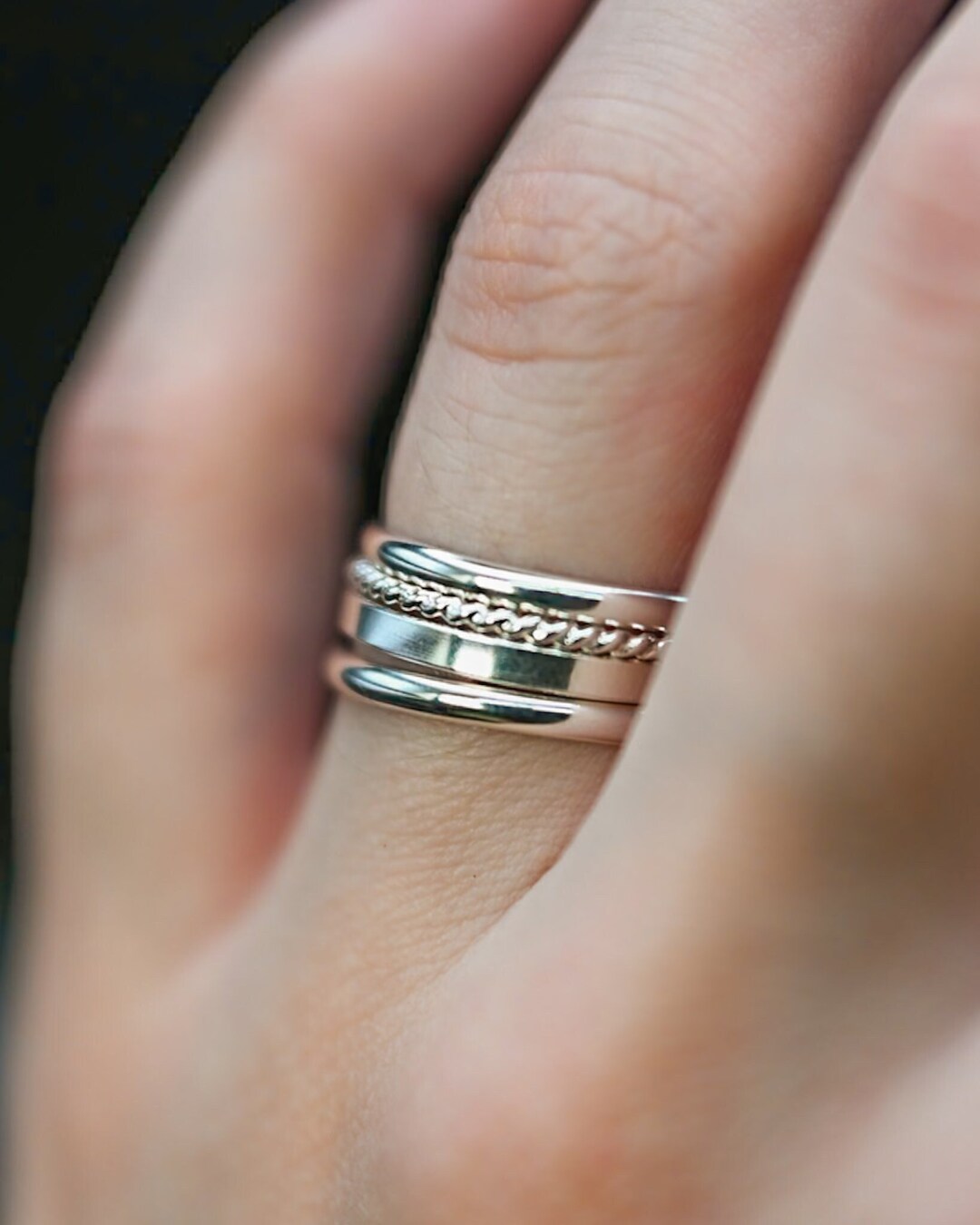 Mirrored Extra Thick Set of 4 Stacking Rings, 14K Gold Fill, Rose Gold ...