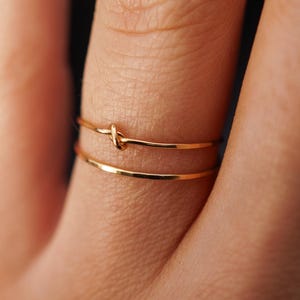 Thin Knot Stacking Set of 2 Rings in 14K Gold fill, Rose Gold or Sterling Silver, stackable, delicate, minimal, tied hammered texture