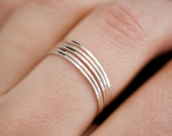 Silver Stacking Rings, set of 5, silver stackable ring bulk set, sterling silver stack ring, ultra thin, delicate ring set, hammered, smooth