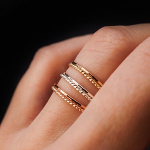 Thin Twist Stacking Set of 2 Rings in 14K Rose Gold fill, rose gold stack, stackable ring, rose gold ring set, delicate ring, set of 2 image 8