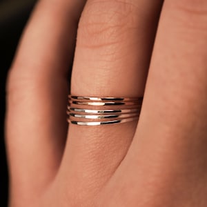 Mixed Metal Rose Gold and Silver Set of 5 Hammered Rings, Ultra Thin Stacking, Stackable, stack, minimalist ring, super thin, dainty, 0.7mm