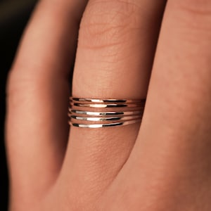 Mixed Metal Rose Gold and Silver Set of 5 Hammered Rings, Ultra Thin Stacking, Stackable, stack, minimalist ring, super thin, dainty, 0.7mm image 1