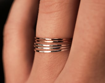 Mixed Metal Rose Gold and Silver Set of 5 Hammered Rings, Ultra Thin Stacking, Stackable, stack, minimalist ring, super thin, dainty, 0.7mm