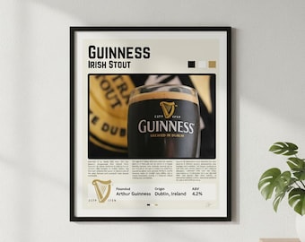 Impresión de Guinness: póster de cerveza irlandesa, decoración de pub, arte mural para bar