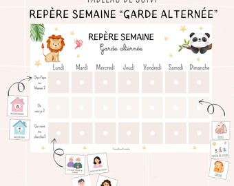 Rotina Montessori de Guarda Alternada para Crianças | Acompanhamento Semanal Pais e Mães em PDF - Tema Animais da Selva