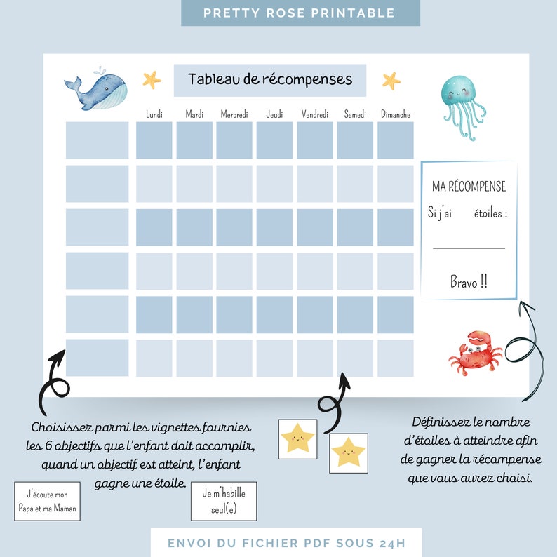 Tableau de récompenses enfant | Tableau motivation Montessori ...