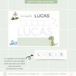 Learning activity support | learning your first name | Learning to recognize and write your first name | Montessori Dinosaur theme