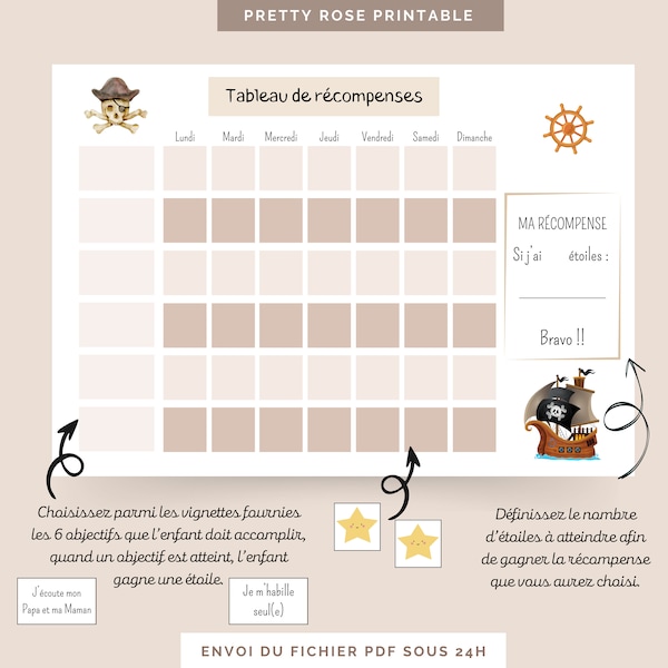 Child Reward Chart | Printable Montessori motivation board - Pirate theme