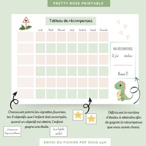 Gráfico de recompensas para crianças | Quadro de motivação Montessori para imprimir - tema dinossauro