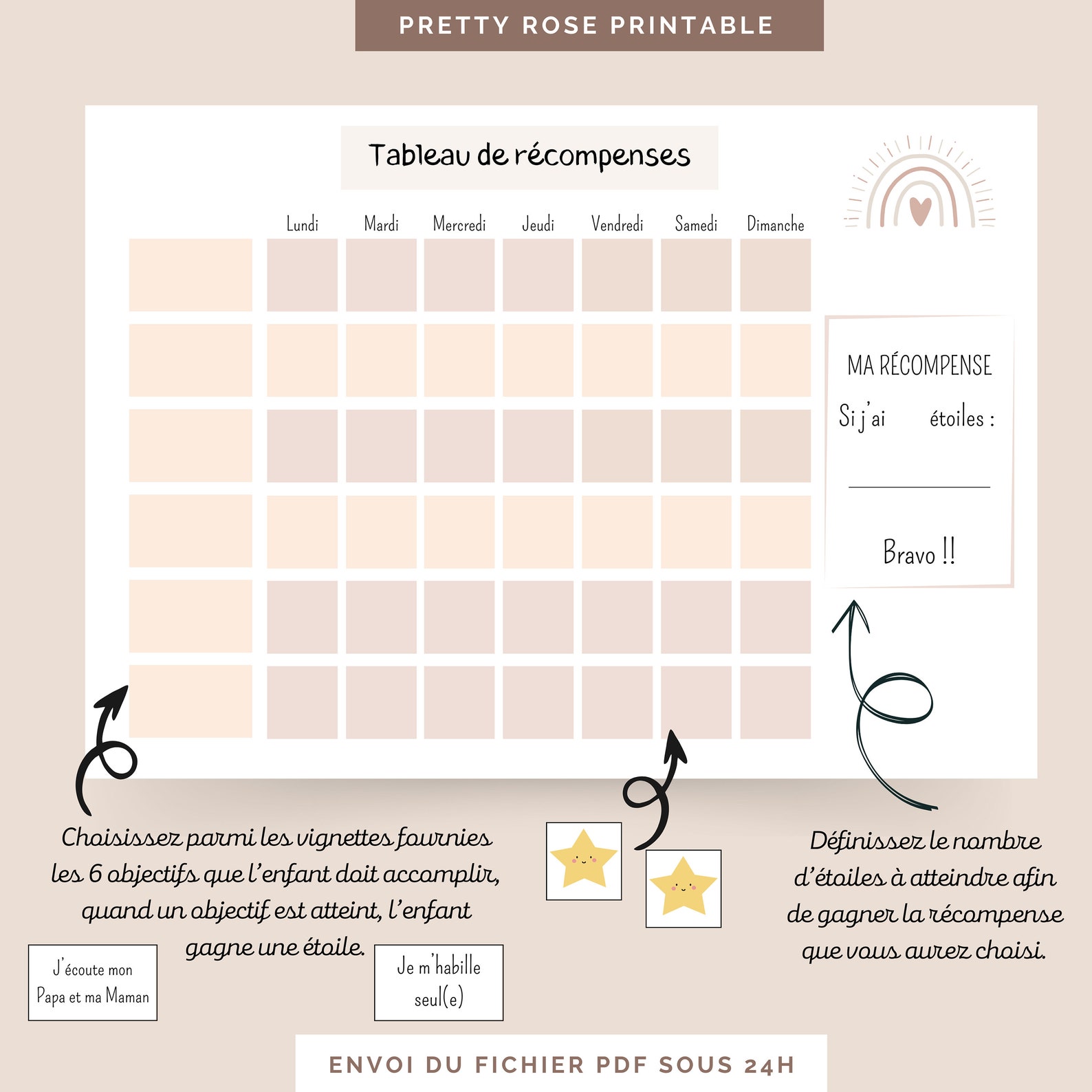 Pot De Récompense Balle En Bois IKOPFLN - Tableau De Motivation Pour Enfants