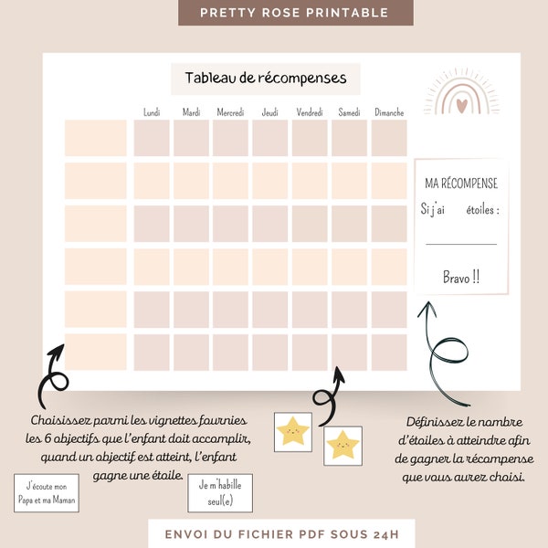 Tableau de récompenses enfant | Tableau motivation Montessori imprimable