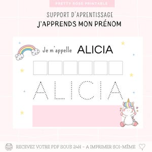Supporto per attività di apprendimento | Imparare il tuo nome | Imparare a riconoscere e scrivere il tuo nome | Tema Montessori Unicorno Arcobaleno