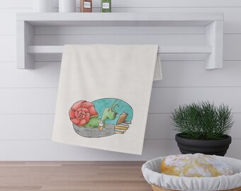 Reading Snail Bookish Gift Books Librarian Teacher Sea Life Original Artwork Illustration Kitchen Towel Tea Towel