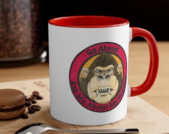 Vegan Vegano Gorilla 11 ounce two-tone Ceramic Mug Red Veganism Gift Chef red white coffee tea drink ware