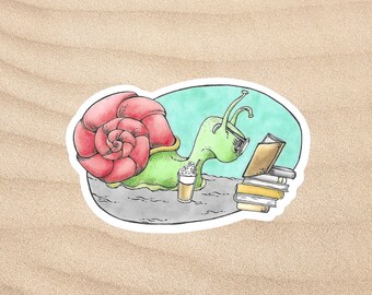 Snail Book Reading Vinyl Sticker Librarian Teacher Children Child Gift Water Bottle Laptop Tablet Decor