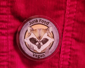 Raccoon Junk Food Vegan Acyrlic Pin with Heart Clasp Veganism Vegano Gift Trash Panda