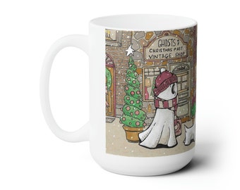 Swoopy Ghost Christmas Village Shopping Holiday Snow Winter Gift Present Ceramic Mug 15oz Gothic