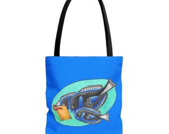 Blue Tang Reading Book tote bag Bookish Gift for teachers librarians book hauls fish artwork vibrant colors carry all