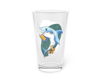 Reading Book Shark Pint Glass, 16oz Gift for teachers, mother, father librarian coworker book lover avid reader books bookcore readingcore