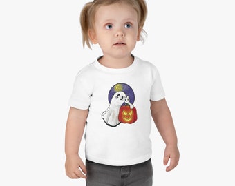 Swoopy Ghost Halloween Trick or Treat Infant White Cotton Jersey Tee Ghost Ghosts Jack-o-lantern pumpkin