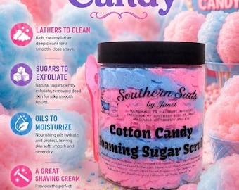 Cotton Candy Foaming Sugar Scrub - Whipped Sugar Soap - Foaming Soap Scrub - Handmade Soap - Bath Soap - Exfoliating Soap - 8 oz