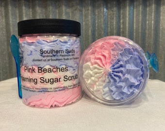 Pink Beaches Foaming Sugar Scrub - Whipped Sugar Soap - Foaming Soap Scrub - Handmade Soap - Bath Soap - Exfoliating Soap - 8 oz