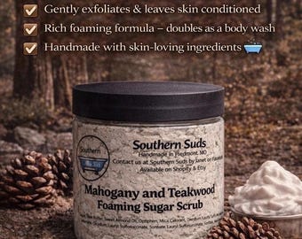 Mahogany & Teakwood-Sugar Scrub - Whipped Sugar Soap - Handmade Soap - Exfoliating Soap - 8 oz