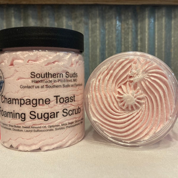 Champagne Toast Foaming Sugar Scrub - Whipped Sugar Soap - Foaming Soap Scrub - Handmade Soap - Bath Soap - Exfoliating Soap - 8 oz