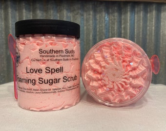 Love Spell Foaming Sugar Scrub - Whipped Sugar Soap - Foaming Soap Scrub - Handmade Soap - Bath Soap - Exfoliating Soap - 8 oz