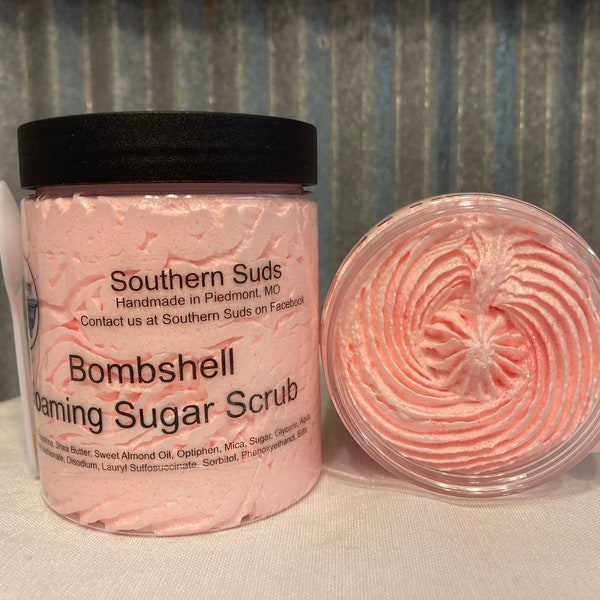 Bombshell Foaming Sugar Scrub - Whipped Sugar Soap - Foaming Soap Scrub - Handmade Soap - Bath Soap - Exfoliating Soap - Perfume Soap - 8 oz