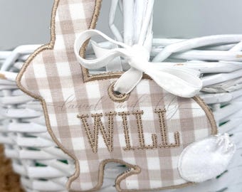 Rabbit Silhouette Easter Basket Tag, ITH Machine Embroidery Design (Digital Download)