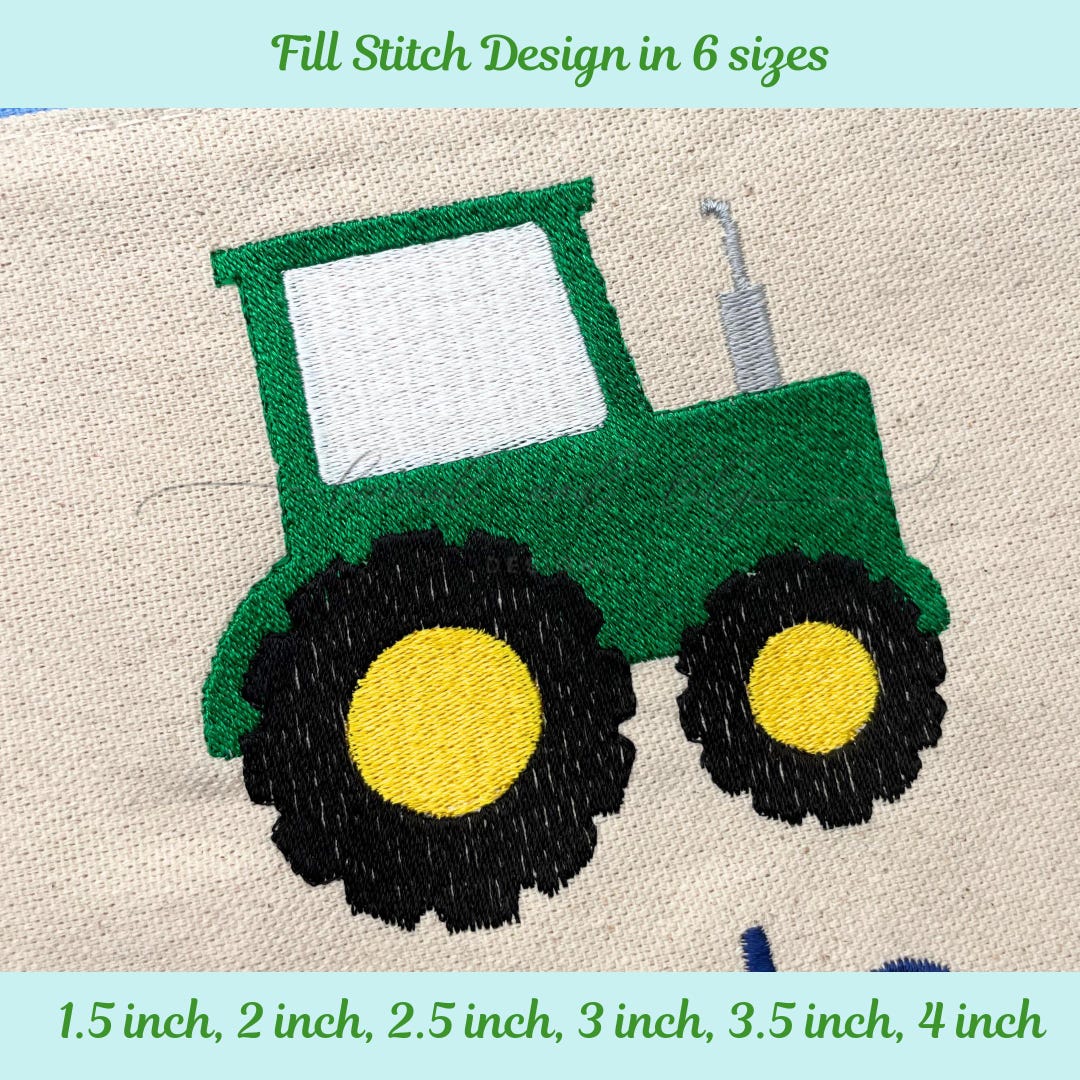 Mini Tractor Machine Embroidery Design, Fill Stitch Tractor in 6 Sizes ...