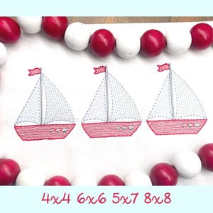 Sailboat Trio Embroidery Design: Sketch Fill Stitch (Digital Download)