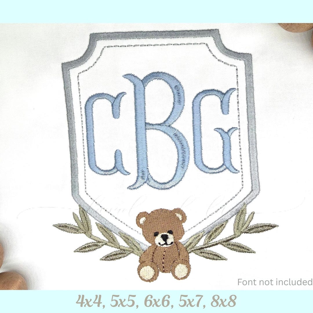 Baby Crest Monogram Frame Embroidery Design, Teddy Bear Monogram Frame ...