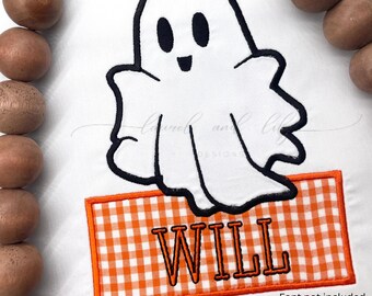 Geist Applikation mit Namen, Maschinenstickerei, Satinstich Geist Applikation, Halloween Stickerei (Digitaler Download)