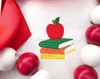 Diseño de bordado de pila de libros de Apple: Regreso a clases (Descarga digital)