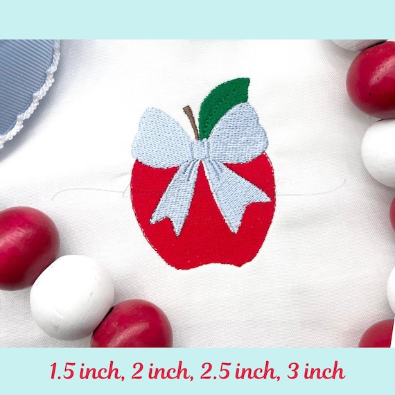 Mini Apple with Bow Embroidery Design, Apple Mini Fill Stitch, Machine Embroidery Design, Long Tail Bow, Back to School, Girls School Design